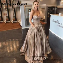 Mbcullyd милое ТРАПЕЦИЕВИДНОЕ платье для выпускного вечера длинное блестящее вечернее платье с блестками вечерние платья с карманами Vestidos de fiesta