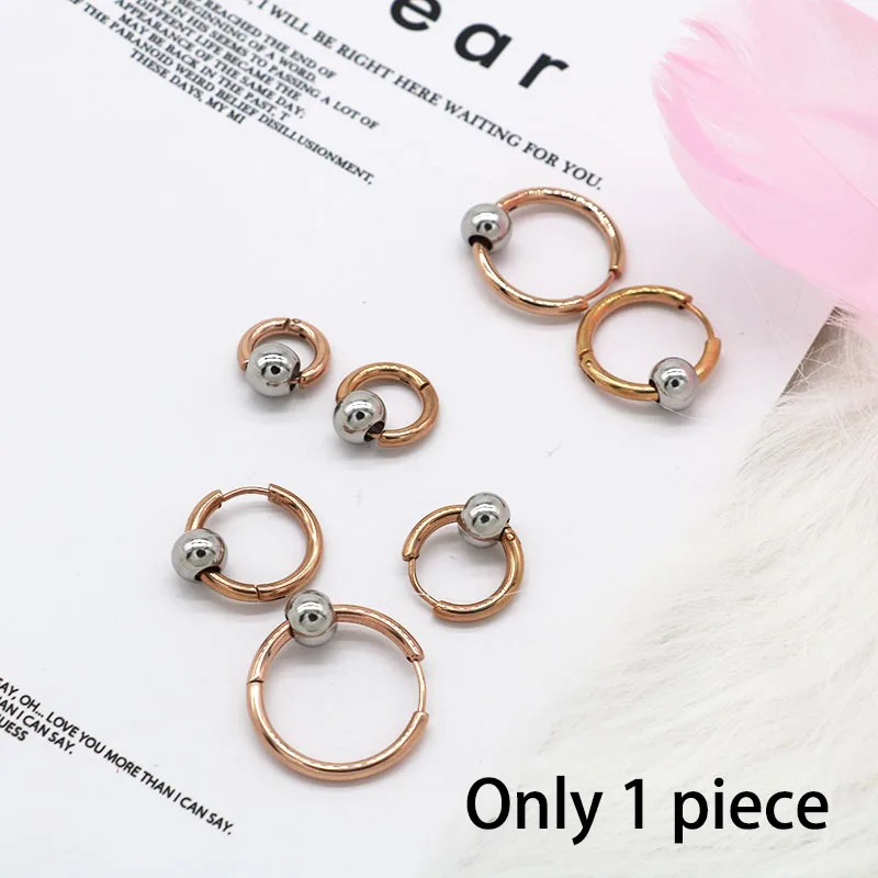 B Rose silver Модные серьги-кольца из нержавеющей стали маленькие круглые квадратные бусы для женщин мужчин Панк Хип-хоп подарочные украшения для ушей 1 штука - Окраска металла: B Rose silver