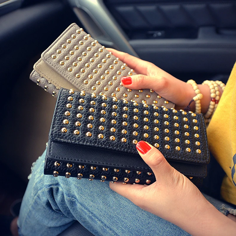 Female Wallet Purse Phone-Pocket Fashion Girl Feminina Teen Women Rivets Carteira