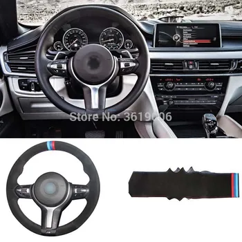 

smRKE DIY Steering Wheel Cover Black Suede Red Blue Thread Hand Sewing For BMW M6 F85 X5 F86 X6 M M2 M3 M4 M5 F33 428I E90 F30