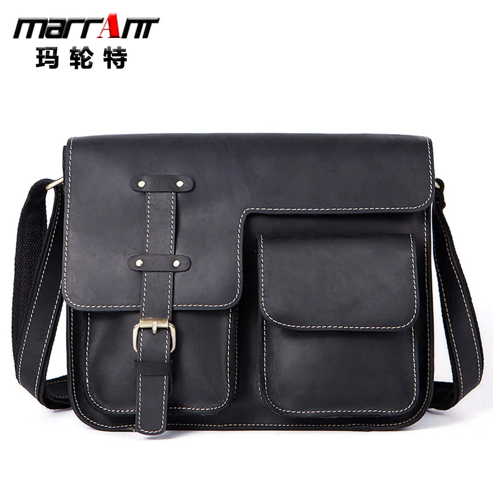 

Genuine Leather Male Crazy Horse Skin Men Cross Section Single Shoulder Oblique Satchel Joker Bag 1050
