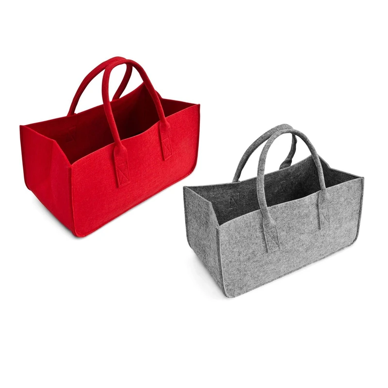 

ABDB-2 Pcs Felt Purse, Felt Storage Bag Large Capacity Casual Shopping Bag - Red & Gray