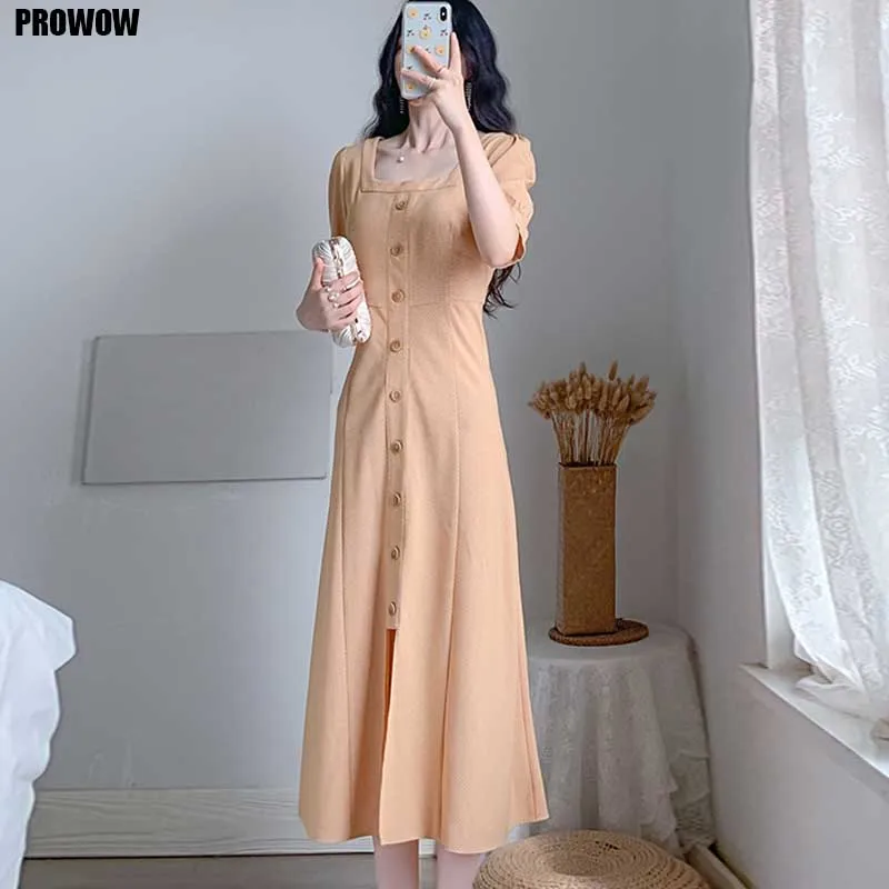 2020 Woman Dress Summer One-Piece Vintage Square Collar Puff Sleeve Plaid Dress Women Korean Elegant Party Holiday Dress Female