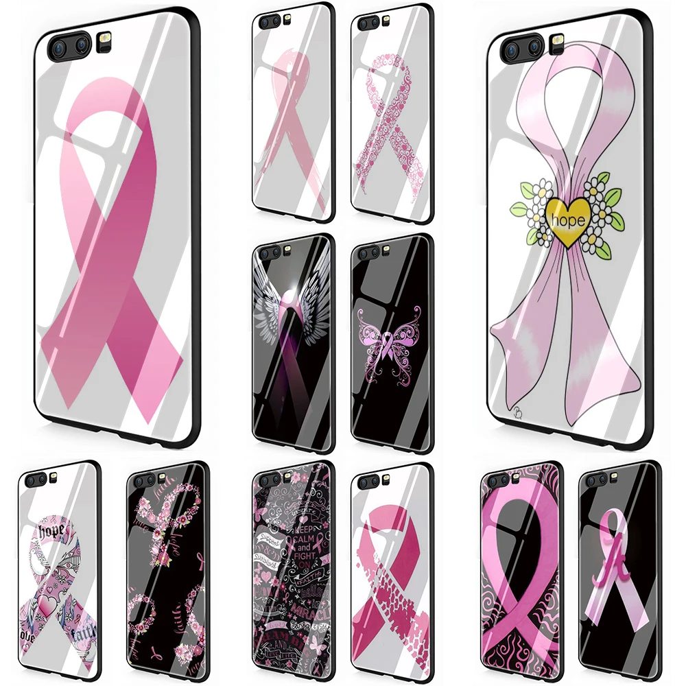 

EWAU Girl Breast Cancer pink Ribbon Glass Phone Cover Case for Huawei P20 30 P Smart Mate20 pro Lite Honor9 10 Lite