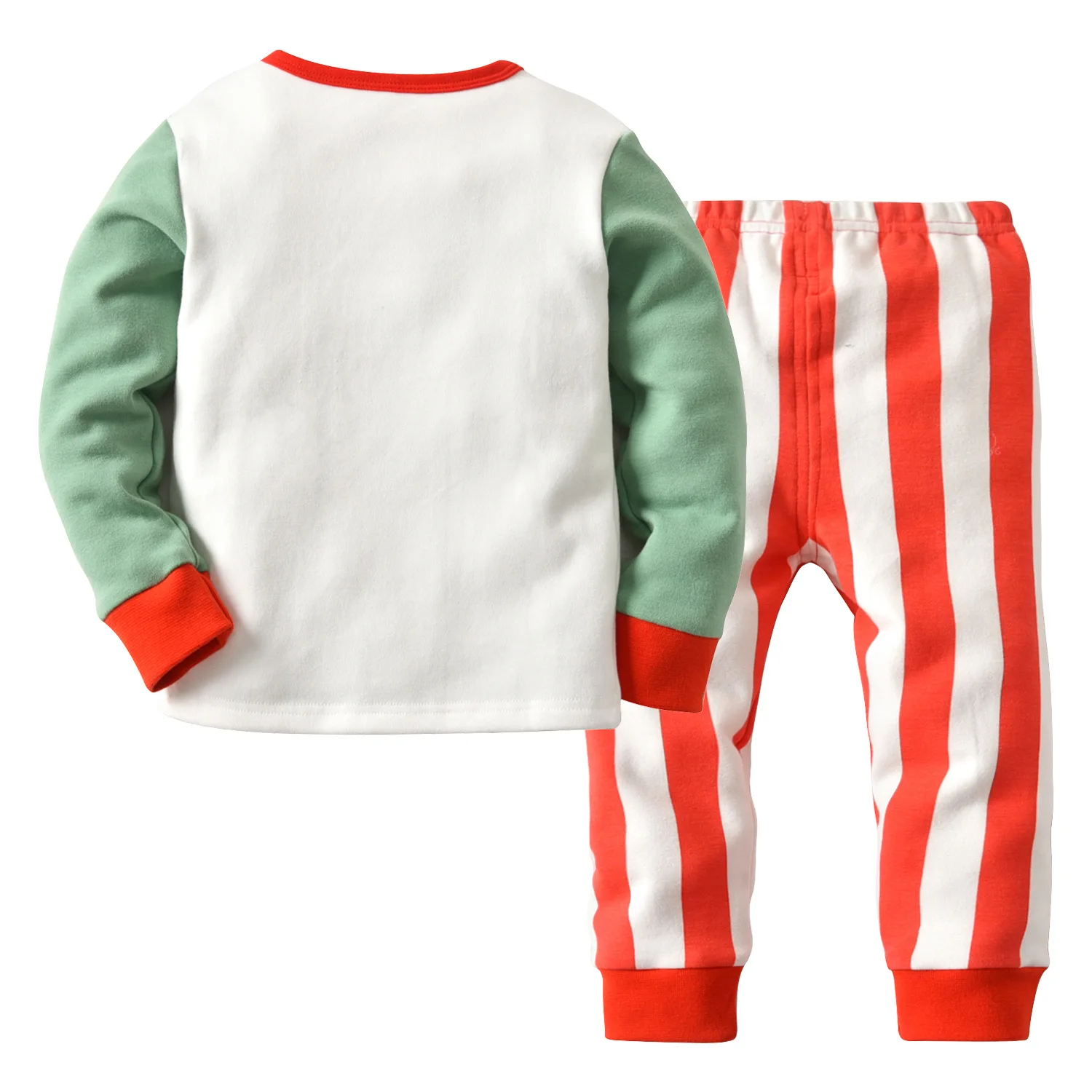 

Children Tracksuit Children Soft Wool Brushed Lycra Christmas Set Red Stripe Home Pajamas Suit