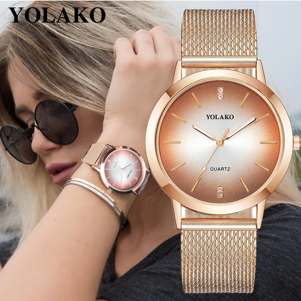 

YOLAKO Luxury Brand Ladies Watch Simple Dial Watch Alloy Dial Quartz Watch Rubber Strap Relogio Feminino Clock