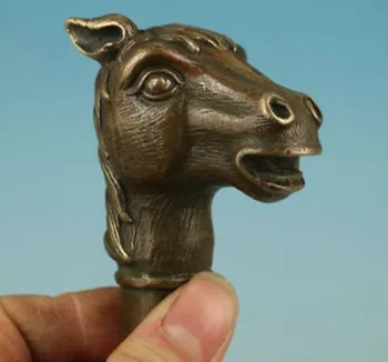

Copper Brass CHINESE crafts decoration chinese Bronze Hand Carved Horse Statue Cane Walking Stick Head