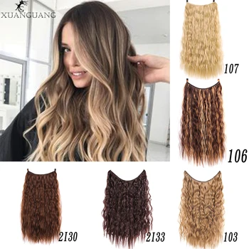 

XUANGUANG Long Invisible Fish Line Hair Extensions Heat Resistant Natural Synthetic No Clips Wavy Hair Piece for women