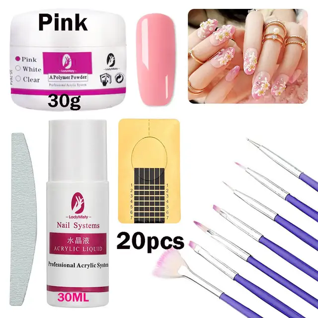 045 30 De Réduction12 Piècesensemble Poudre Acrylique Clair Blanc Rose Poly Gel Pour Vernis à Ongles Paillettes Chrome 3d Ongles Conseils