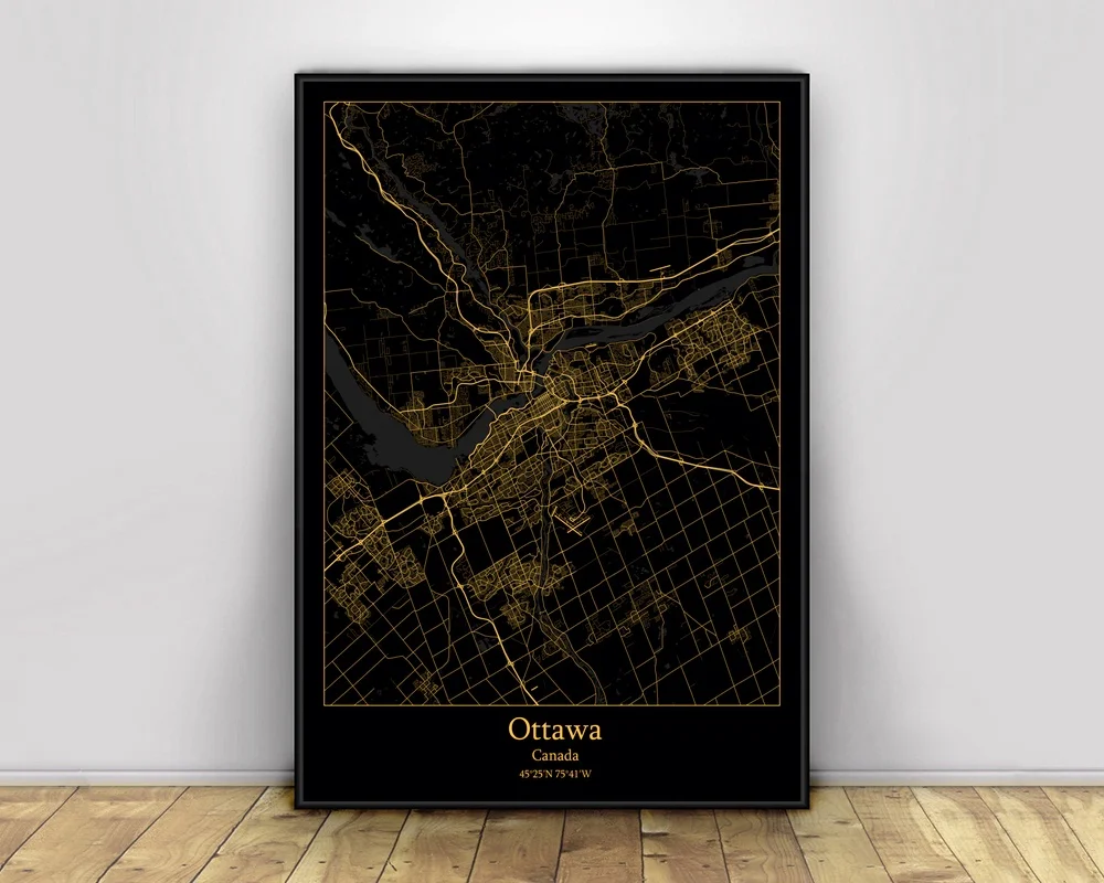 Ottawa Canada Black & Gold City Light Maps Custom World City Map Poster Stampe Su Tela Wall Art In Stile Nordico Home Decor