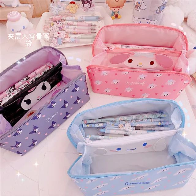 Cosmetic Bag Cute Pink Pencil Case Kuromier Kawaii Anime Bag Japanese Style Cartoon Gifts for Girl Student High Capacity Purple 2