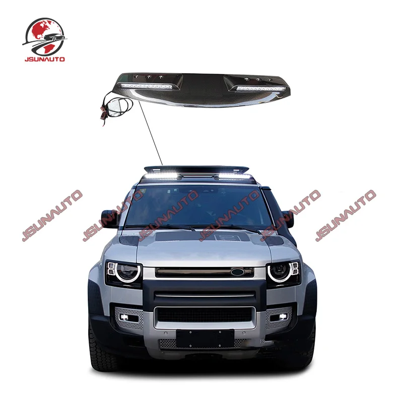 

New Arrival Off Road Style Carbon Car Roof Light Front Spoiler For 20-23 Land Rover Defender 90 110 Roof Wing With Lights