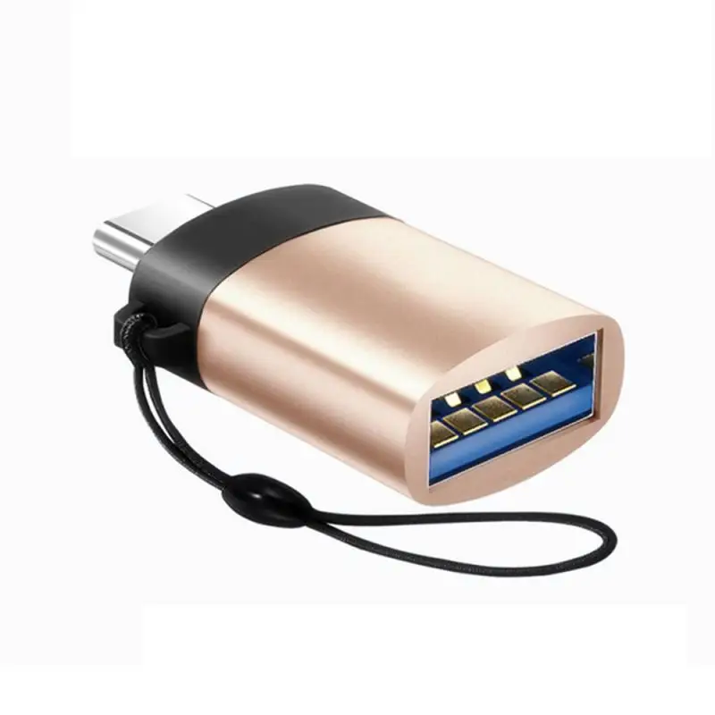 OTG type-c USB C адаптер USB 3,0 зарядный преобразователь данных для Xiaomi 9 8 Redmi samsung type C к USB 3,0 OTG адаптер с ремешком - Цвет: gold