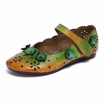 

YourSeason Genuine Leather Women Retro Floral Flats Shoes 2020 New Autumn Summer Shallow Casual Ladies Oxfords Shoes Round Toe