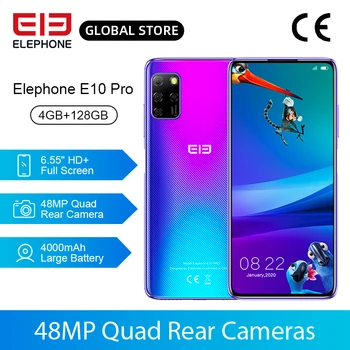 Перейти на Алиэкспресс и купить Смартфон в наличии E10 Pro, 4 + 128 ГБ, четыре задних камеры 48 МП, 6,55 дюйма, 4000 мА ч, NFC