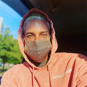 

2020 Glitter Rhinestone Sexy See Through Facial Jewery Celebrity Fashion Shiny Crystal Diamonds Hollow Out Mesh Veils Party Club