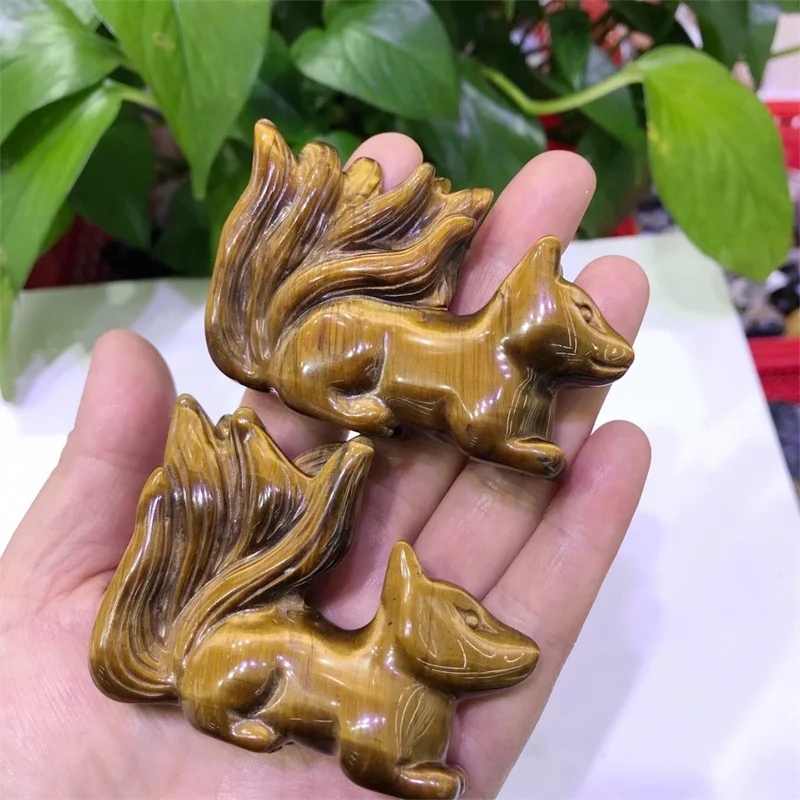 1 шт. натуральный желтый камень тигровый глаз ручная резная пятиконечная лиса