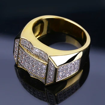 

New Design Gold Silver Color Plated Ring Micro Paved Chain Shiny Hip Hop Finger Ring for Men Women