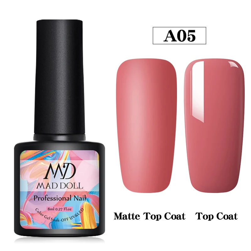 MAD DOLL 8ml Matte UV Gel Nail Polish Semi Permanent Soak Off Nail Art Gel Varnish Lacquer Matte Top Coat Needed - Цвет: A05