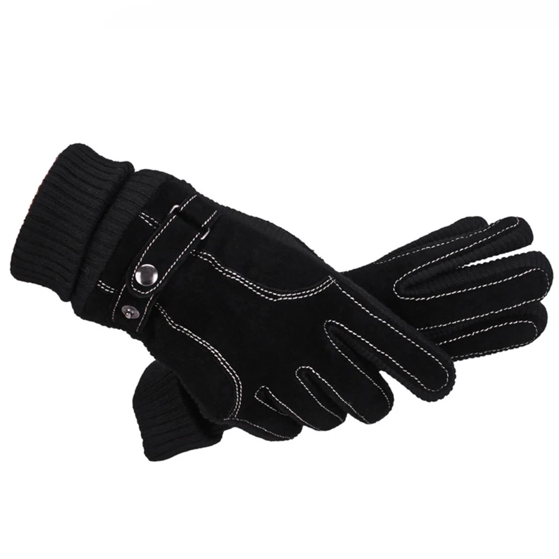 Dilidala Leather Motorcycle Gloves Cold-proof Solid Color Touch Anti-freeze Touch Screen Gloves Leather Driving Gloves Men - Цвет: Black