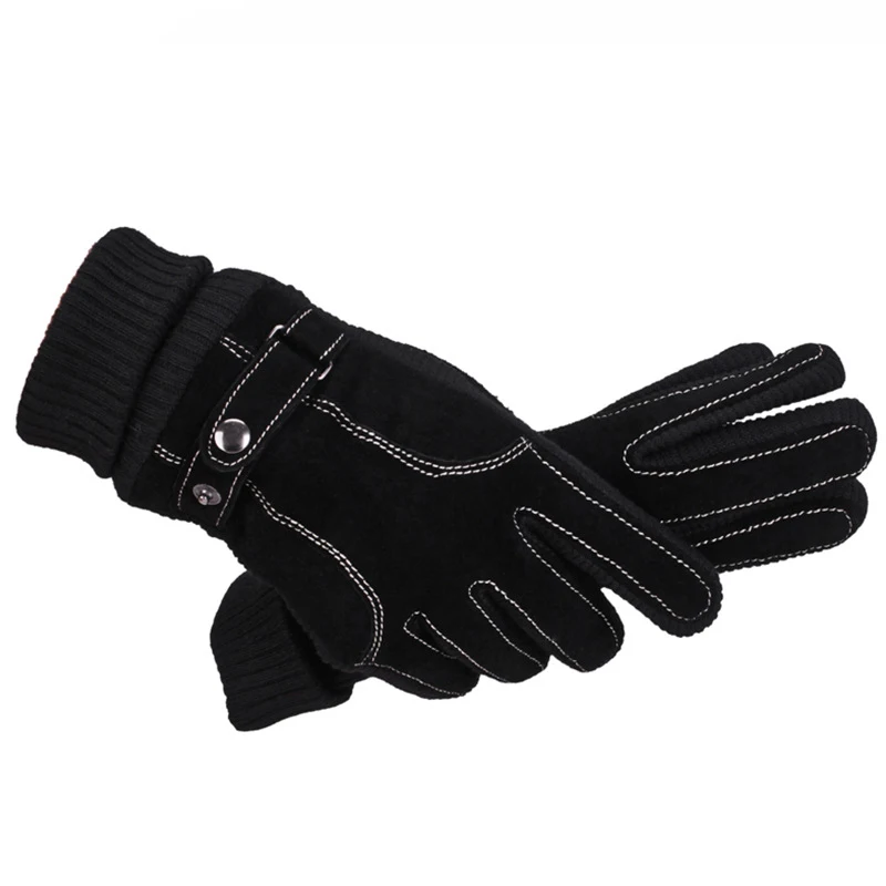 Black Dilidala Leather Motorcycle Gloves Cold-proof Solid Color Touch Anti-freeze Touch Screen Gloves Leather Driving Gloves Men - Цвет: Black