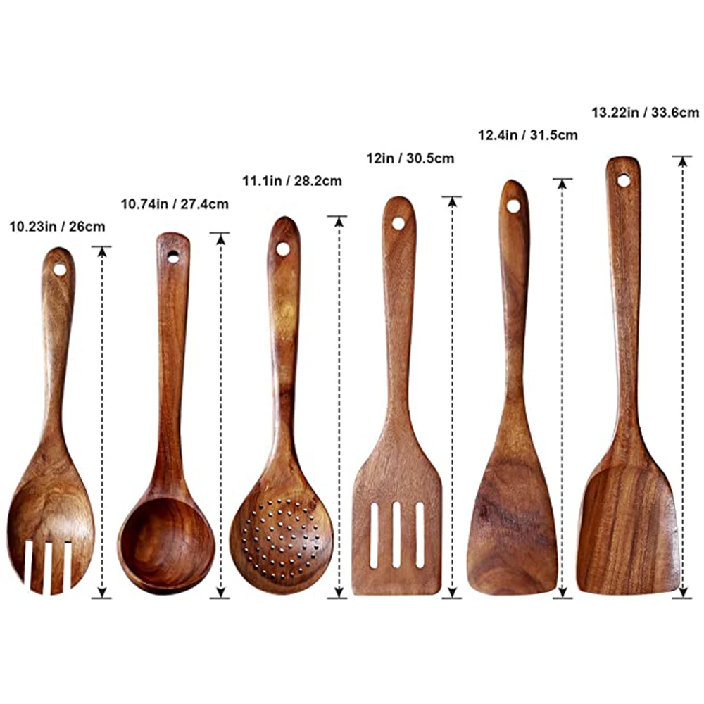 Wooden Kitchen Utensils set, Wooden Spoons for cooking Natural Teak Wood Non Stick Pots Kitchen Spatula Set for Cooking Gift