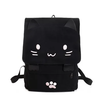 

Cute Cat Canvas Backpack Cartoon Embroidery Backpacks for Teenage Girls School Bag Fashio Black Printing Rucksack Mochilas