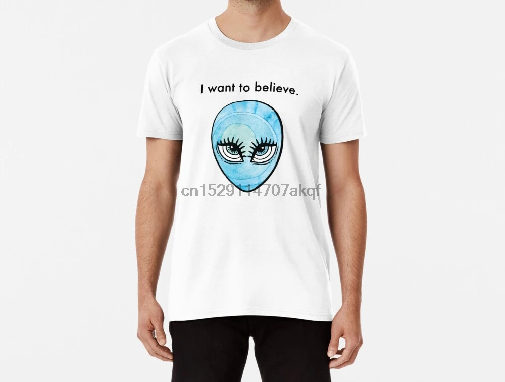 Мужская забавная футболка с надписью I want to believe изображением инопланетянина для