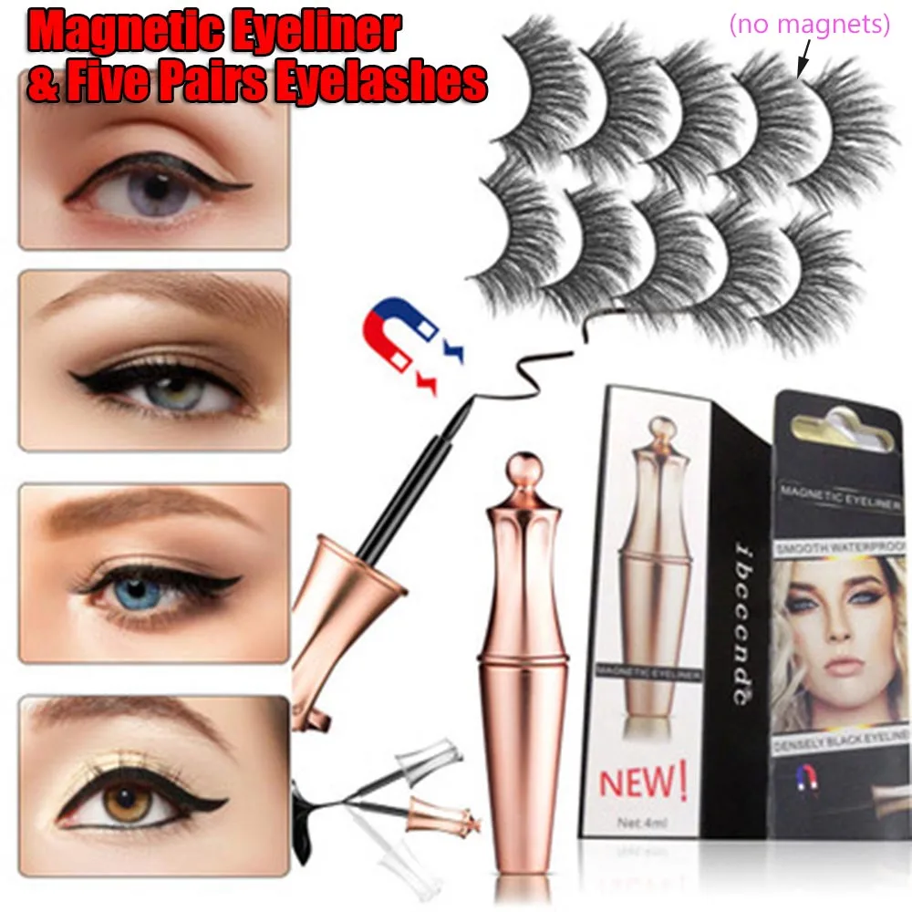 NEW DESIGN Magnetic liquid Eyeliner with Five Pairs False Eyelashes Waterproof Easy to Wear Magnetic Lashes Set Eye Makeup Tool