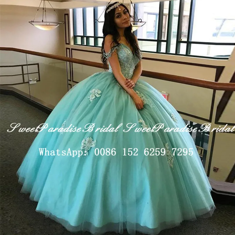 فساتين أكوا تول Quinceanera مع زينة الخرز 2020 عاري الكتفين رقبة على شكل قلب فستان حفلة موسيقية Vestidos Quinceanera Dresses Aliexpress