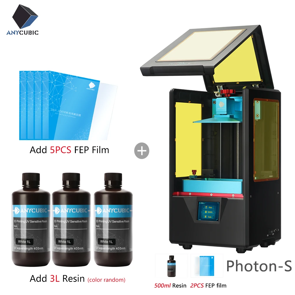 ANYCUBIC Photon-S 3d принтер обновленный черный с 500 мл/2 шт Fep lcd SLA PhotonS модуль матрица двойной Z axis принтер комплект 3d Drucker - Цвет: BlackPhotonS3.5L7F