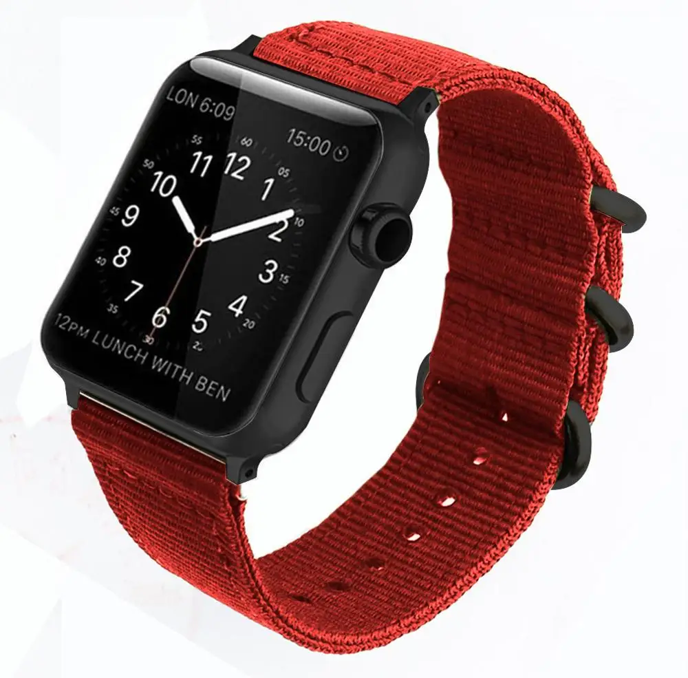 red Ремешок для apple watch ремешок 44 мм 40 мм iwatch ремешок 42 мм 38 мм нейлон Nato Ремешок Браслет ремешок для apple watch 4 3 2 1 - Цвет ремешка: red