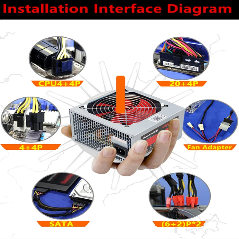Блок питания для Huntkey ATX12V Intel AMD двухъядерный многожильный процессор стабильный бесшумный обратная линия Поддержка 500 Вт блок питания GS600 PRO HK600-12FP
