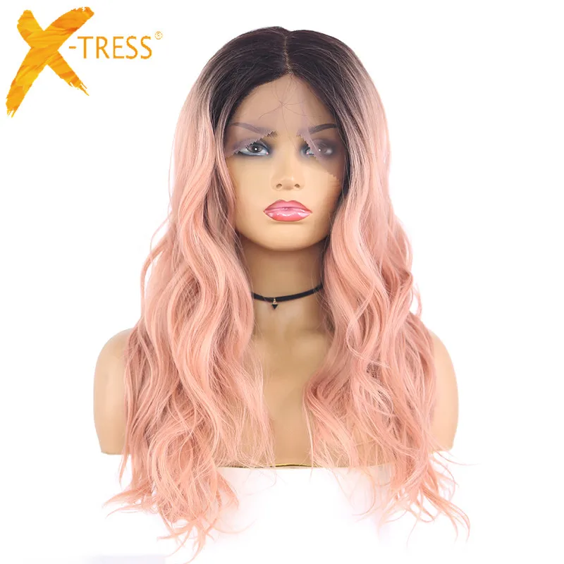 

Dark Orange Wig Natural Wave Synthetic Lace Front Wigs Black Grey Color 18Inch Length Heat Resistant Lace Wig For Women X-TRESS