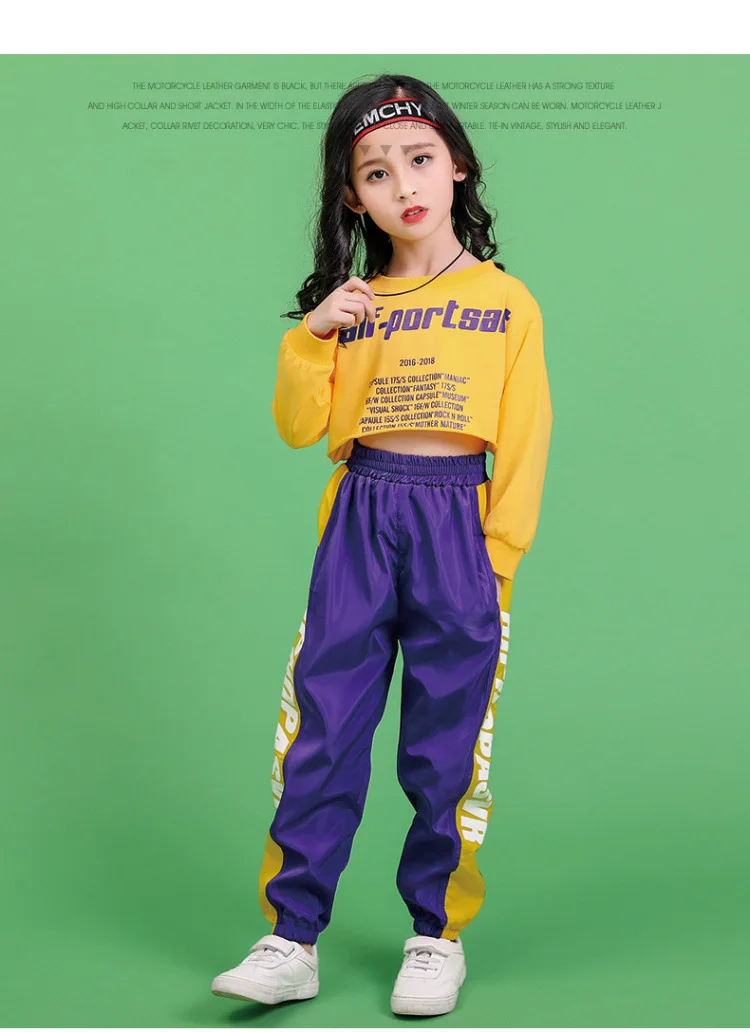 Jazz Dance Costumes Hip Hop Kids Long Sleeve Hooded Crop Top Jogger Pants Girls Hiphop Clothes Street Dance Stage Show Wear (11)