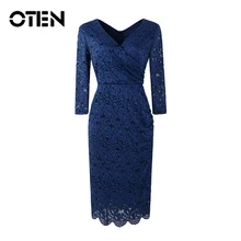 OTEN элегантные женские вечерние платья до колена с рукавом средней длины для работы и офиса, деловые вечерние облегающие платья-карандаш