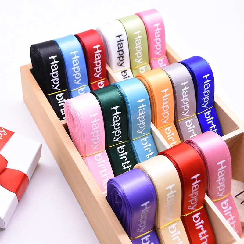 

10-20meter Width 2cm Printed Happy Birthday Polyester Ribbon for Birthday Party Gift Package Ribbons DIY Craft