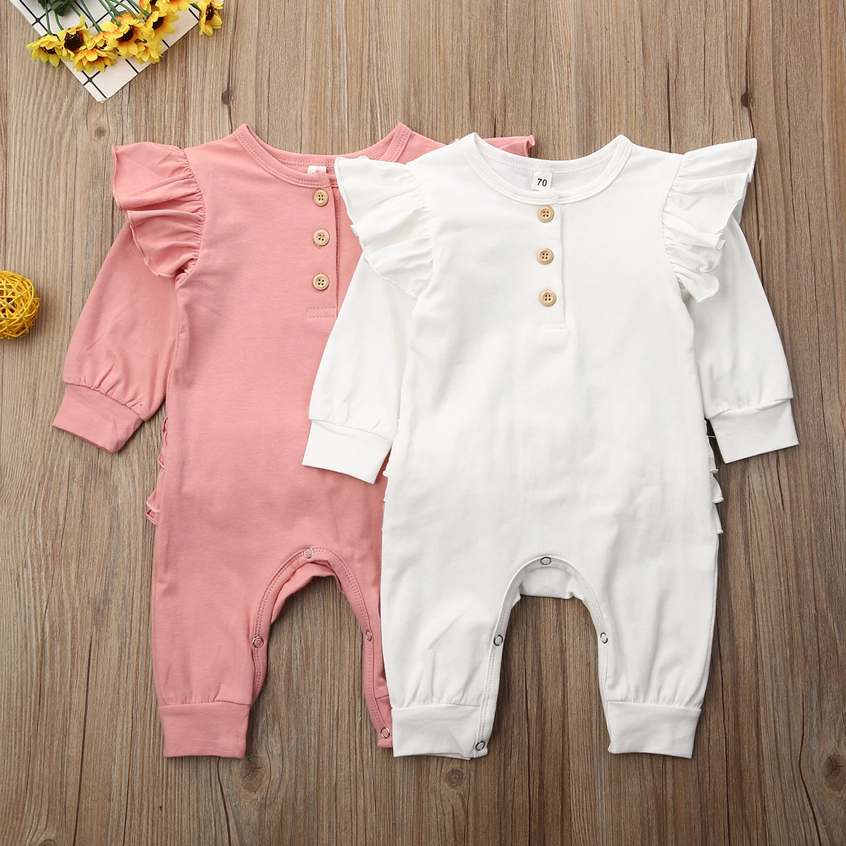 Pudcoco/зимняя одежда для новорожденных девочек; Однотонный хлопковый комбинезон с длинными рукавами и рюшами; комбинезон; комплект из одного предмета; теплая одежда