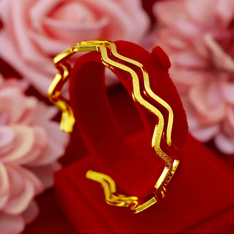 

2-layer Wave Cuff Bangle Unique Style Women Bangle Yellow Gold Filled Pretty Femal Girl Bracelet Gift