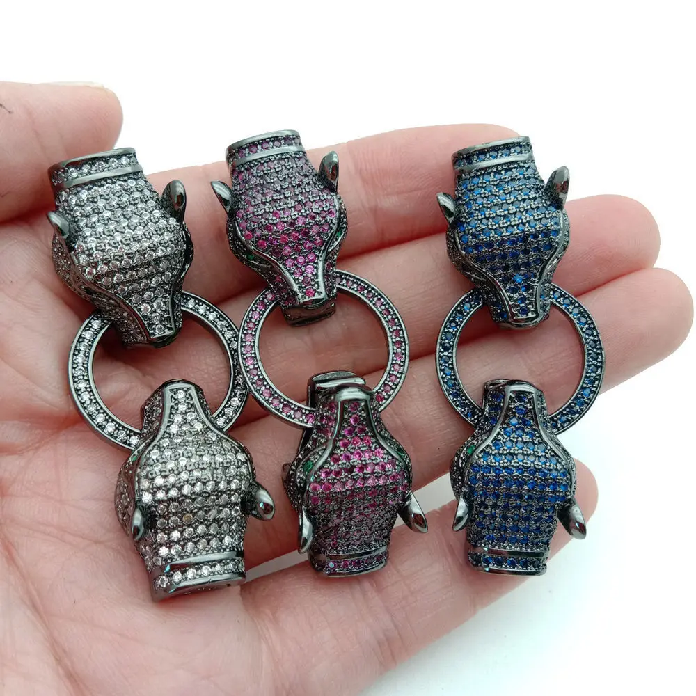 

Cubic Zircon Micro pave leopard head clasp 22x55mm golden plated