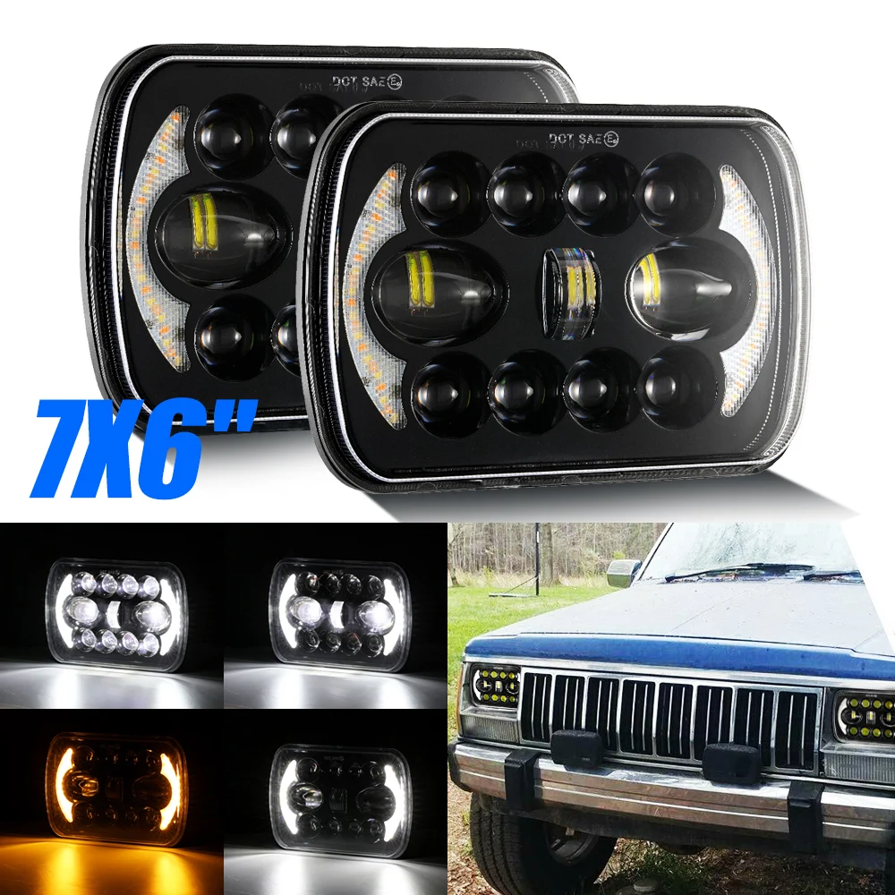2x 7x6'' LED Headlight Hi-Lo Sealed Projector Beam Fits for Jeep Cherokee XJ YJ