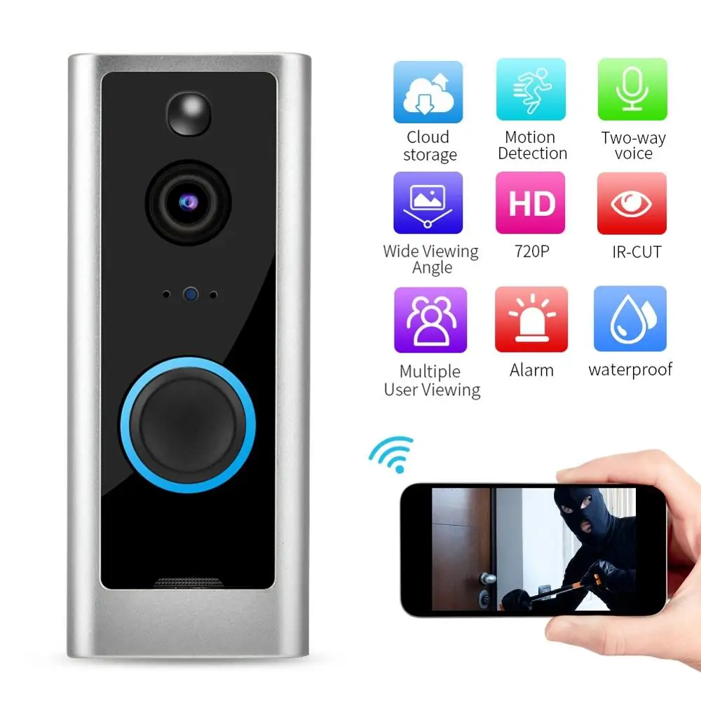 720P HD видео дверной звонок умный беспроводной WiFi безопасности дверной звонок Водонепроницаемый ночного видения Домофон