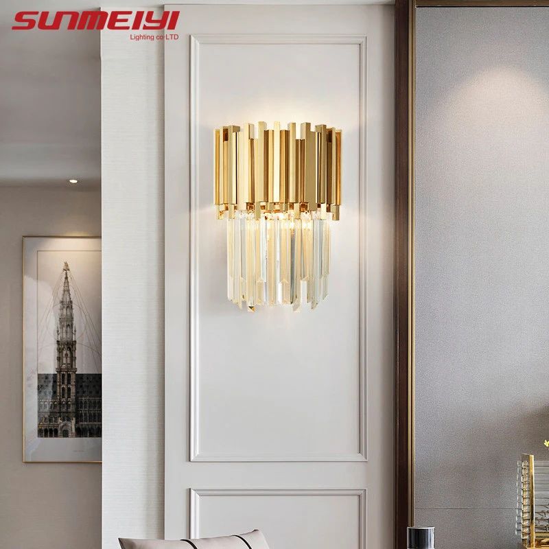 Nordic Wall Lamps For Gold Crystal For Living Bathroom Home Lighting Creative LED Corridor Stairs Light  бра настенные хрусталь