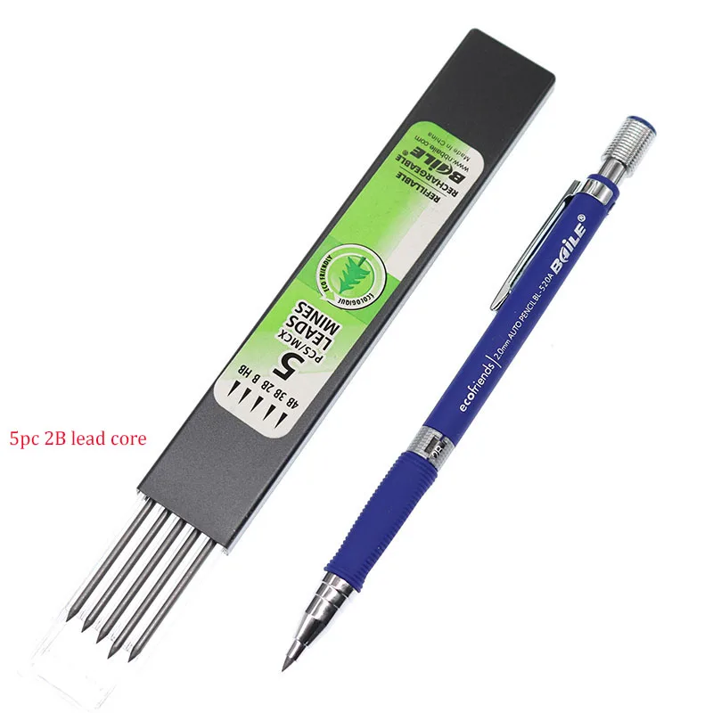1 Set of Mechanical Pencil 2mm 2B Lead Core Automatic Mechanical Drawing Pencil 5 Refills Writing Mechanical Pencil Set