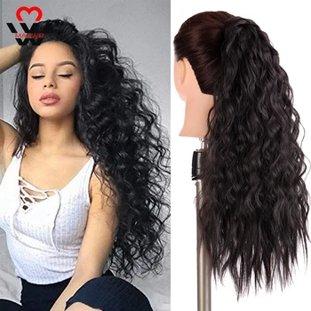

MANWEI Wavy Ponytail Extension for Women Synthetic Wrap Around Magic Paste Curly Ponytail Corn Wave Clip in Hairpiece