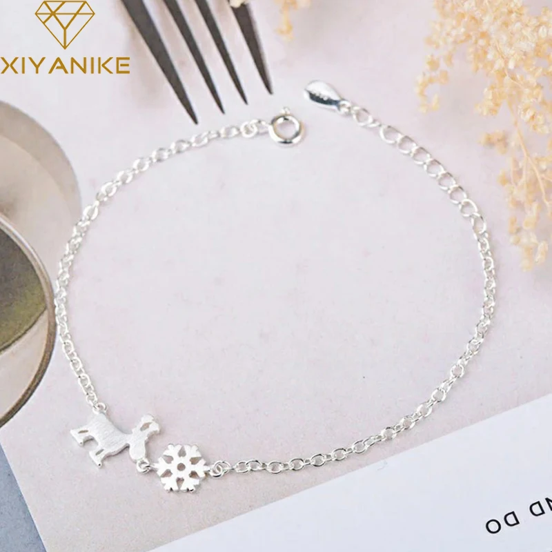XIYANIKE 925 Серебряная Снежинка олень браслеты для женщин девушка Рождество Вечеринка Корейский простой моды ювелирные изделия подарок