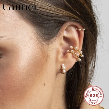 

1PC 925 Sterling Sliver Ear Cuff Chic Style C Shape Pearl Earrings For Women Party Fine Jewelry Earcuff boucle doreille femme W4