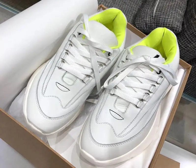 

New Fluorescent Yellow Neili Buffalo Thick Bottom Muffin Base Enhanced Lace Lace Low-Up Small White Shoes European Station