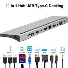 11 в 1 USB C концентратор тип C к USB 3,0*3 HDMI VGA RJ45 Ethernet PD зарядка SD/TF кардридер 3,5 мм аудио адаптер док-станция для MacBook