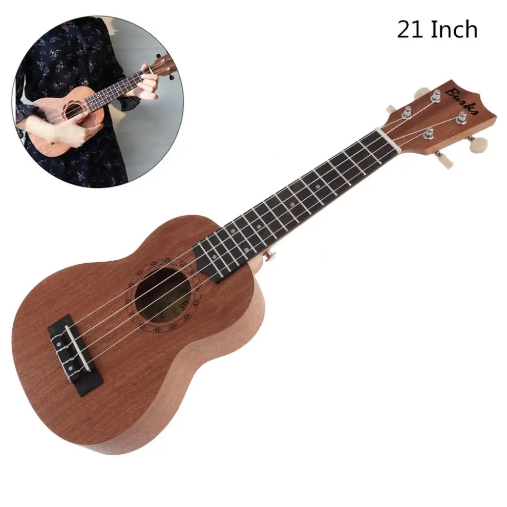 

Ukulele 21 Inch Soprano Ukulele Uke Sapele 15 Fret Four Strings Brown Musical Instrument